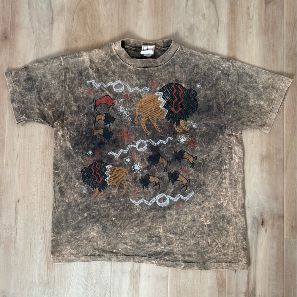 Vintage Way Out West 90's oversized tee with Bison Made in the USA